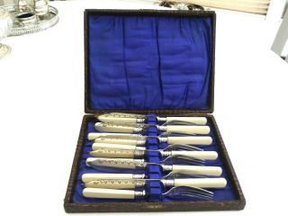Cased Set Of 12 Victorian Silver Plated Cutlery Fish Knives & Forks 1500703/708
