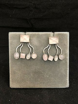 Vintage Sterling Silver And Rose Quartz Earrings