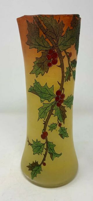 Legras Montjoye Art Glass Vase Vines Grapes Or Holly Berries