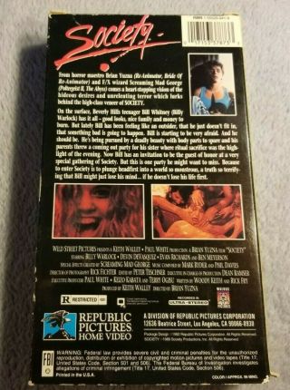 Society (1989) - VHS Movie - Horror / Comedy - Billy Warlock - Devin DeVasquez - RARE 2