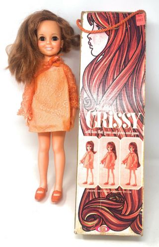 Vintage Ideal Crissy Growing Hair Doll With Orange Outfit Shoes Box