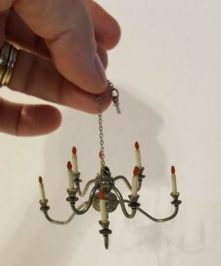 Vintage Dollhouse Miniature 1/12 Scale Hanging Red Tipped Candle Chandelier