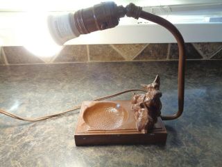 Vintage Art Deco Scottie Dog Metal Electric Lamp W/ Trinket Tray 1930s