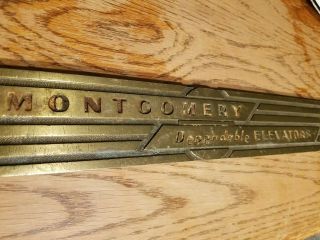 Rare 1920s Vintage Montgomery Elevators Brass Plaque Sign Old Bus Train Station