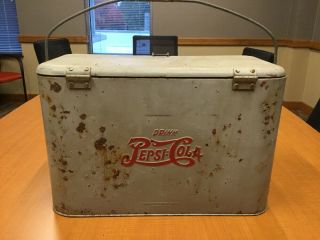Rare Vintage 1930’s Pepsi Cola Embossed Painted Metal Ice Chest Cooler
