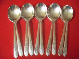 (10) Oneida Nobility Silverplate Cream Soup Spoons,  1939 Royal Rose 10