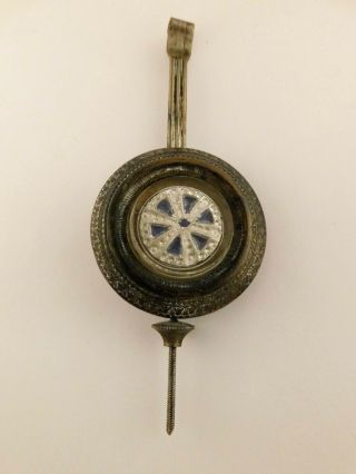 Antique Rare Glass Insert In Clock Pendulum Ornate Brass 4.  5 " Long 1 3/4 " Wide