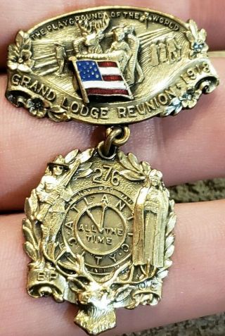 Rare 1918 Ww1 Atlantic City Bpoe Elks Patriotic Military Flag Medal Badge Pin