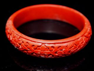 Vintage Chinese Carved Cinnabar Red Bangle Bracelet