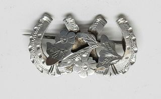 Antique Victorian Sterling Silver Lucky Horseshoe Sweetheart Brooch C1890 