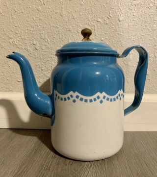 Nesco - Bonny Blue / Antique Enamelware Tea Kettle,  Marked.  40oz.  - 1920 