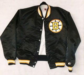 Rare Vintage Starter Nhl Boston Bruins Button Up Satin Jacket Size Mens Large L