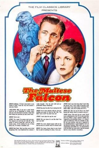The Maltese Falcon Classic Movie Poster Humphrey Bogart Smoking 24x36 Rare