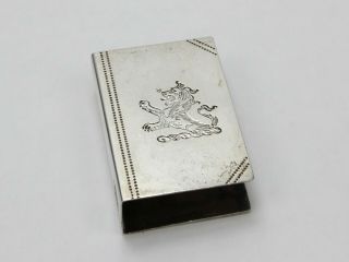 Vintage Sterling Silver Match Box Cover Case W/lion And Shield Design