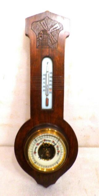 Antique Black Forest German Barometer With Thermometer - - Porcelain Dials