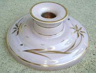 Vintage Pink & Gold Porcelain Ceiling Flush Mount Light Fixture Gilt Unusual