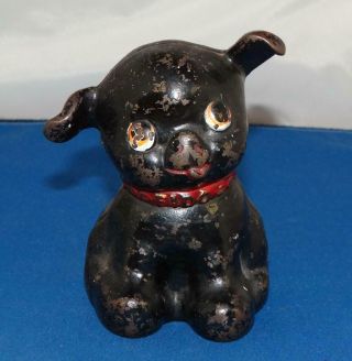 Antique Hubley Black " Fido Puppy Dog " Cast Iron Bank W/original Paint