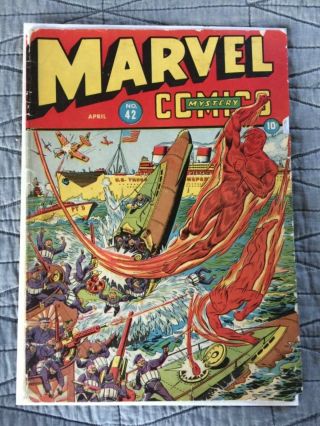 Rare 1943 Timely Golden Age Marvel Mystery Comics 42 Front & Back Cover Only
