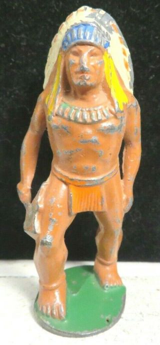 Vintage Manoil Lead Toy Figure Rare Indian With Hatchet M - 037