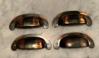 4 Vintage Copper Flashed Japanned Cup Bin Pulls Drawer Knob Hardware