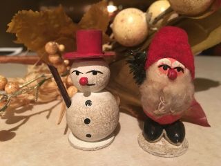 Antique German Miniature Snowman And Santa Marked Germany Mica Glitter