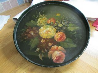 Gorgeous Vintage Wooden Hand - Crafted Hand - Painted Tray Large Flowers