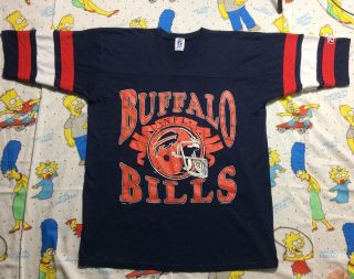 Rare Vtg 80s 90s Nfl Buffalo Bills Blue 1990 Team Logo 7 Shirt Jersey Xl Sabres