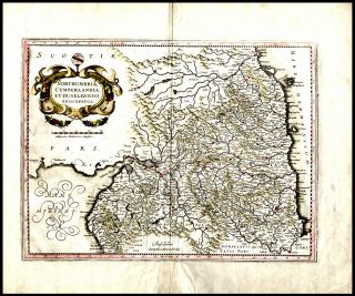 1636 Rare Henry Hondius II Engraved Hand - Colored of Northen Wales and Scotland 2