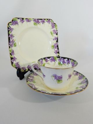 Antique Art Deco Royal Doulton Violets Teacup Trio Tea Cup Saucer Side Plate