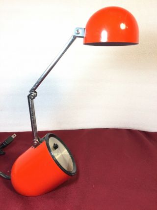 Vintage Orange Pomtrex Articulating Eyeball Lamp Mid Century Desk Light Compact