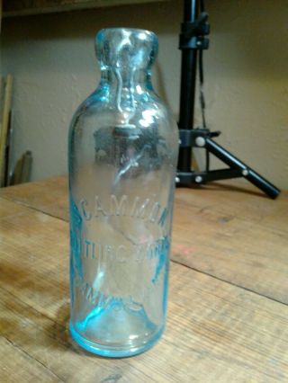 Antique Hutchinson Bottle Scammon Bottling Scammon Kansas Good Aqua Blue