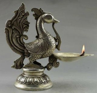 Collectible Decorated Old Tibet Silver Hand - Carved Phoenix Big Candle Stick
