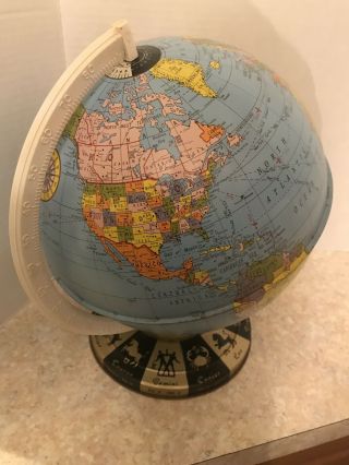 Vintage Ohio Art Metal 9” World Globe W/Zodiac Signs Base - Soviet Union Era 2