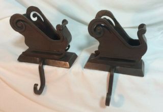 Christmas Sleigh Stocking Holder Hanger Set Heavy Iron Antique Victorian Style