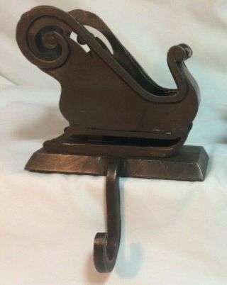 Christmas Sleigh Stocking Holder Hanger SET Heavy Iron Antique Victorian Style 3