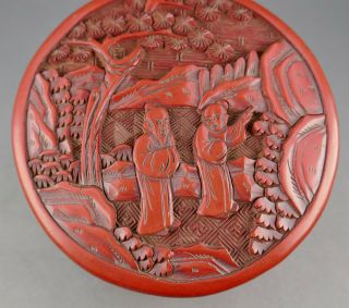 Fine Antique Chinese Carved Red Cinnabar Lacquer Lidded Round Scholar Box 3