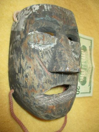 Small Fine Rare Very Old Antique 1860 Vintage Mexican Hand Carved Mask