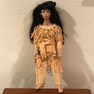 Paradise Galleries Large Native American Indian Vintage Porcelain Girls Doll Euc