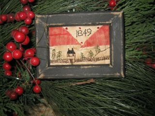 Primitive Tiny Sampler 1849 Log Cabin Pine Trees Earlyquilt Christmas Folk Art
