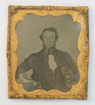 19th C.  Antique 1/6th Plate Ambrotype Occupational Image Of Musician