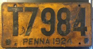 Rare Vintage Antique Pennsylvania 1924 Truck License Plate Paint 12 " X6 "