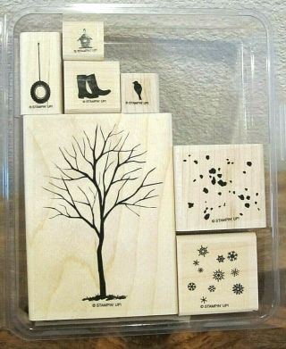 Stampin Up Branch Out Wood Mounted Stamp Set Seasons Swing Tree Rare Retired