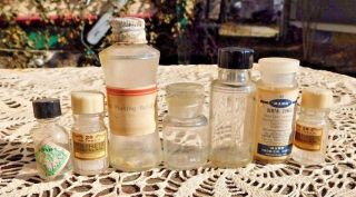 Seven Vintage / Antique Glass Dental Medicine Bottles De Trey 