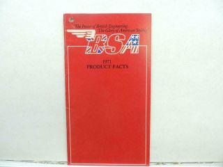 Vintage 1971 Bsa Motorcycle Product Facts Booklet B25t B25ss E35r B50ss B6773