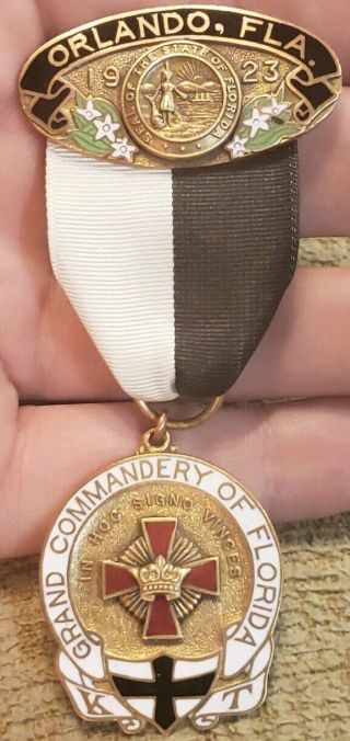 Rare 1923 Orlando Florida Masonic Knights Templar Trinity Cross Medal Badge Pin
