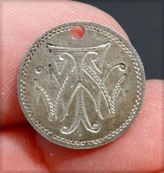 Silver Dime Antique Victorian Folk Art Love Token Engraved Kk & Tww Coin Charm