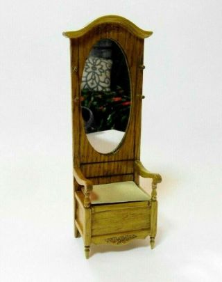 Vintage 1:12 Scale Miniature Reminiscence Golden Oak Mirrored Hall Tree Chair