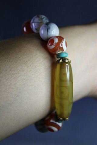 Handmade Collectable Agate Carving Round Bead Together Exquisite Noble Bracelet
