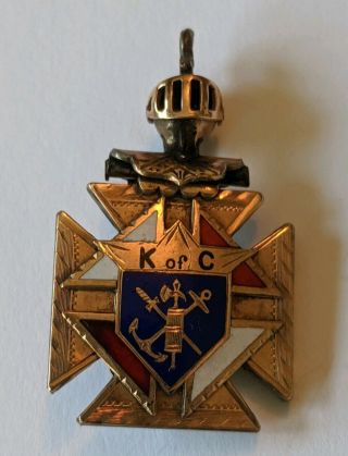 Antique Gold Filled Enamel Red Stone Knights Of Columbus Watch Fob