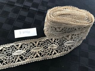 Antique Gorgeous Vintage Knotted Filet Lace Trim Edging 8 Yards Handmade 1900s